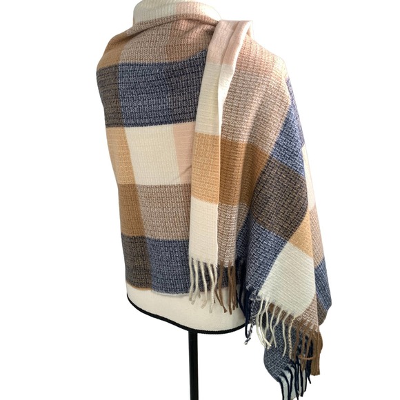 Cashmere Wool Blend Multi-color Plaid Shawl - Picture 4 of 7
